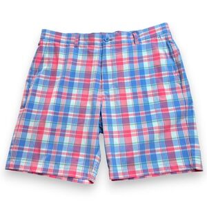 Vineyard Vines Breaker Performance Shorts Mens 36 Blue Pink Plaid Golf 8 In